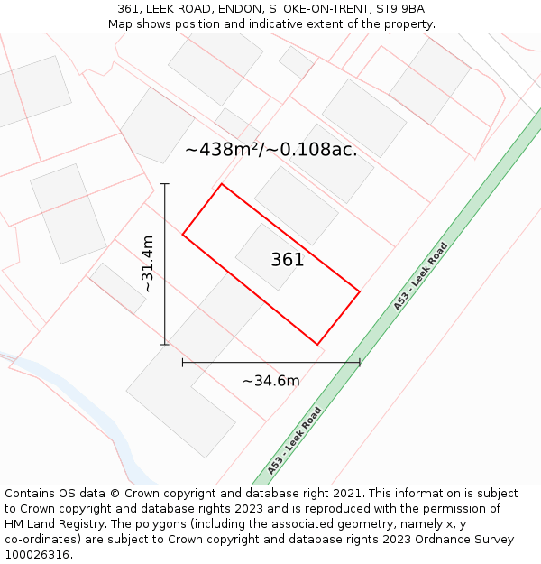 361, LEEK ROAD, ENDON, STOKE-ON-TRENT, ST9 9BA: Plot and title map