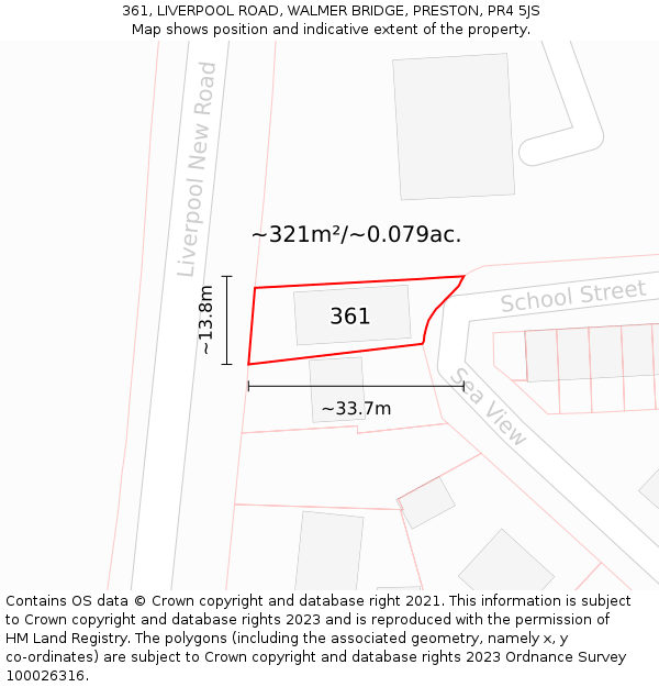 361, LIVERPOOL ROAD, WALMER BRIDGE, PRESTON, PR4 5JS: Plot and title map