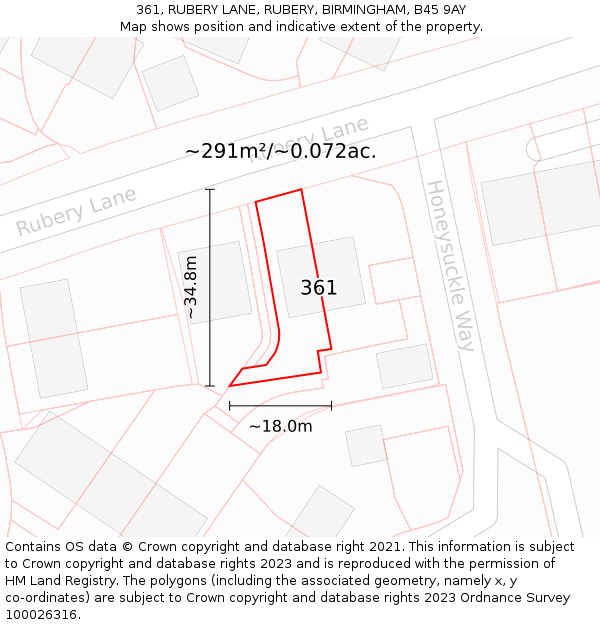 361, RUBERY LANE, RUBERY, BIRMINGHAM, B45 9AY: Plot and title map