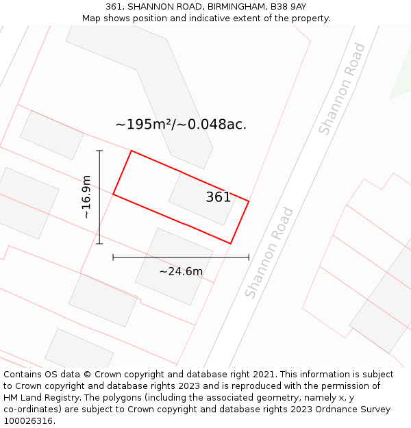 361, SHANNON ROAD, BIRMINGHAM, B38 9AY: Plot and title map