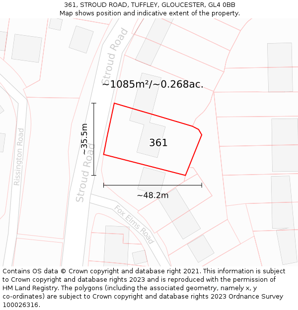 361, STROUD ROAD, TUFFLEY, GLOUCESTER, GL4 0BB: Plot and title map