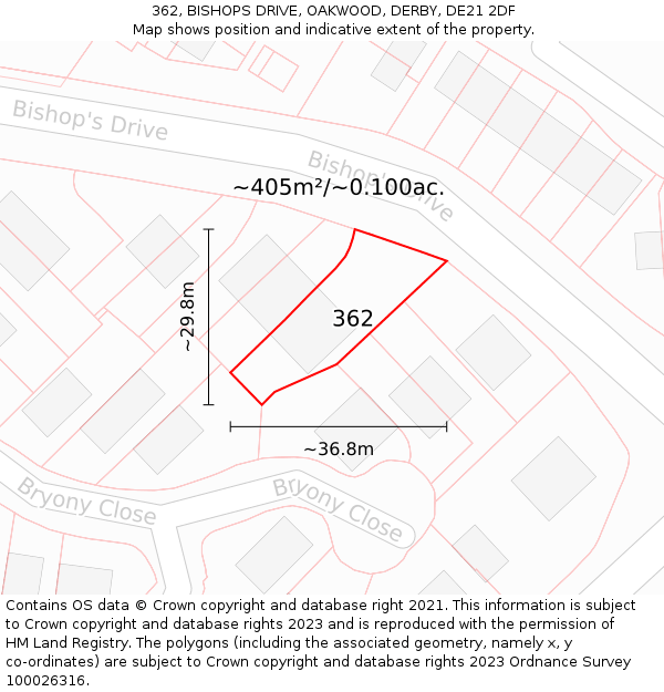 362, BISHOPS DRIVE, OAKWOOD, DERBY, DE21 2DF: Plot and title map