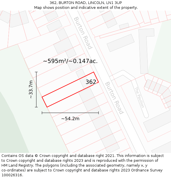 362, BURTON ROAD, LINCOLN, LN1 3UP: Plot and title map