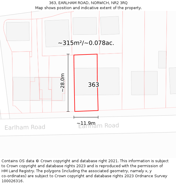 363, EARLHAM ROAD, NORWICH, NR2 3RQ: Plot and title map