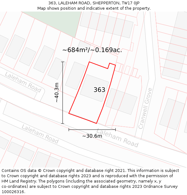 363, LALEHAM ROAD, SHEPPERTON, TW17 0JP: Plot and title map