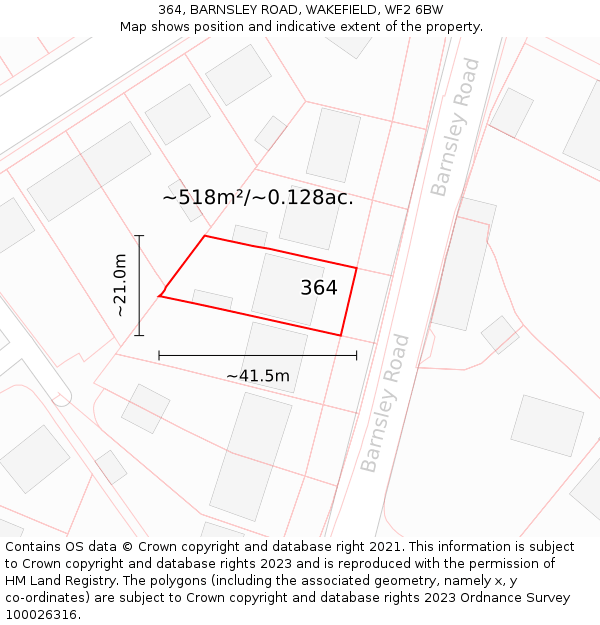 364, BARNSLEY ROAD, WAKEFIELD, WF2 6BW: Plot and title map