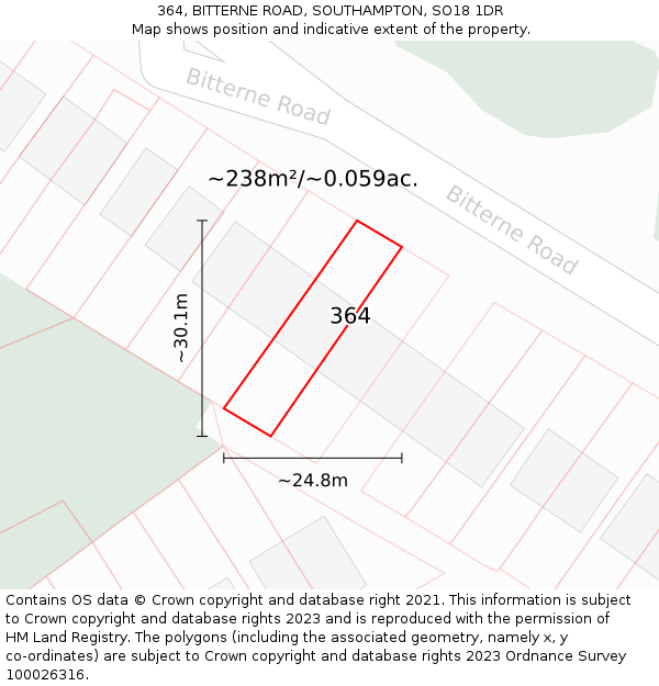 364, BITTERNE ROAD, SOUTHAMPTON, SO18 1DR: Plot and title map