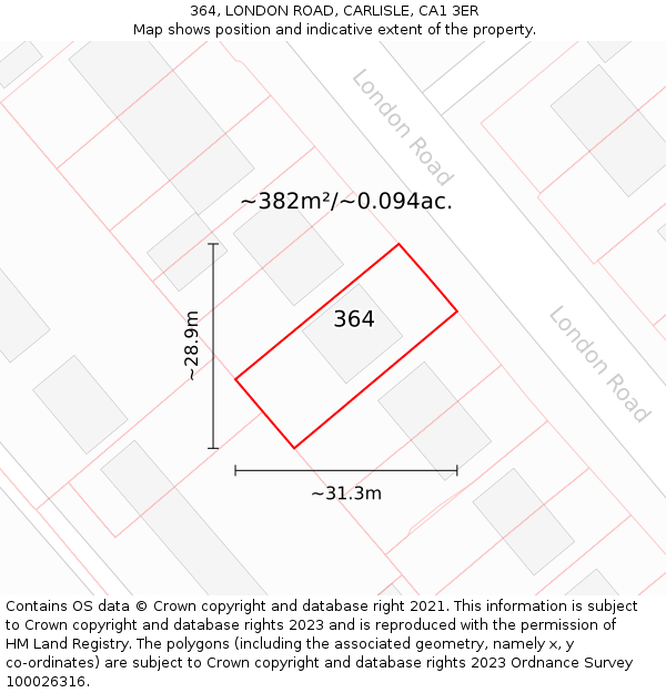 364, LONDON ROAD, CARLISLE, CA1 3ER: Plot and title map