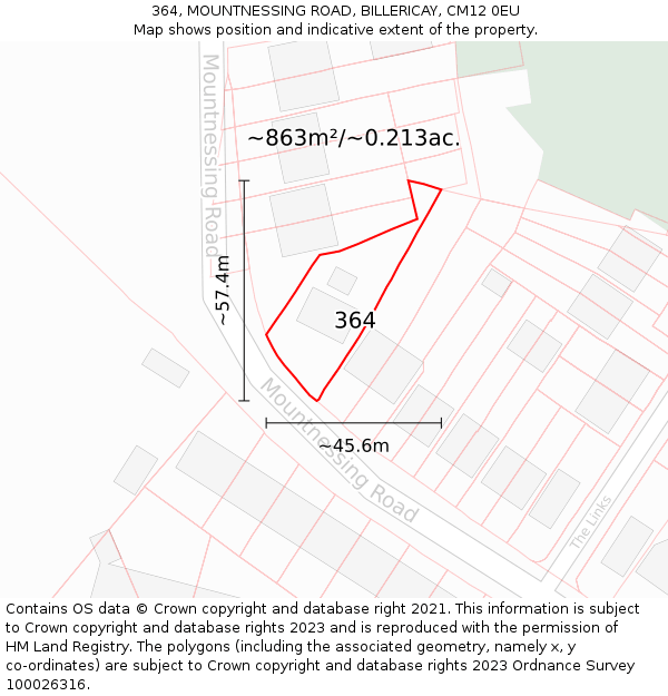 364, MOUNTNESSING ROAD, BILLERICAY, CM12 0EU: Plot and title map