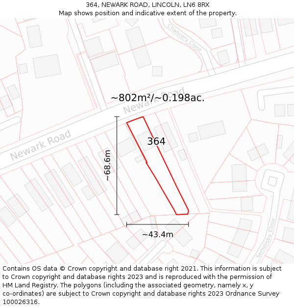 364, NEWARK ROAD, LINCOLN, LN6 8RX: Plot and title map