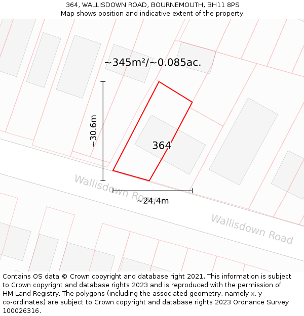 364, WALLISDOWN ROAD, BOURNEMOUTH, BH11 8PS: Plot and title map