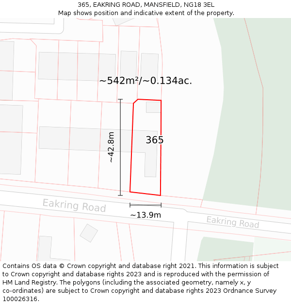 365, EAKRING ROAD, MANSFIELD, NG18 3EL: Plot and title map