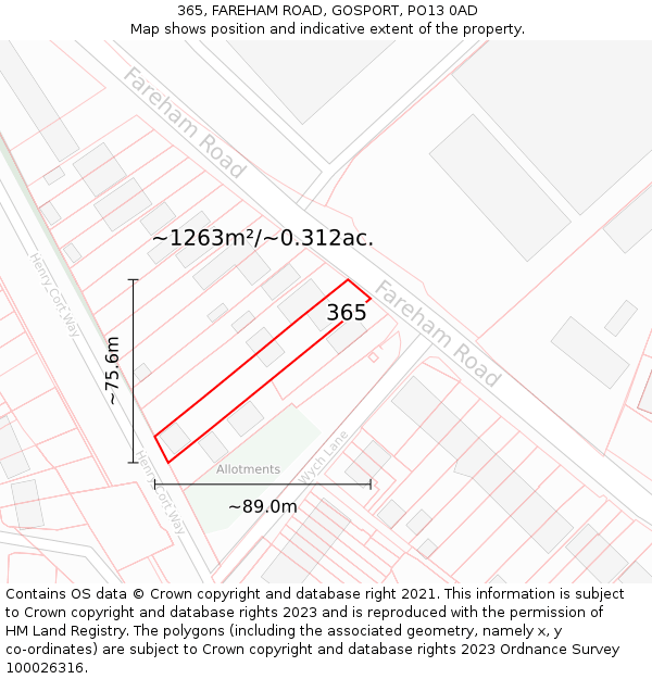 365, FAREHAM ROAD, GOSPORT, PO13 0AD: Plot and title map