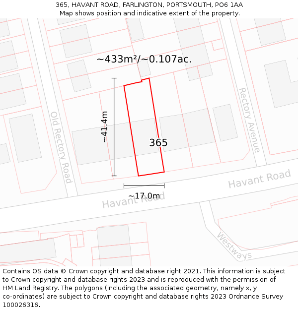 365, HAVANT ROAD, FARLINGTON, PORTSMOUTH, PO6 1AA: Plot and title map