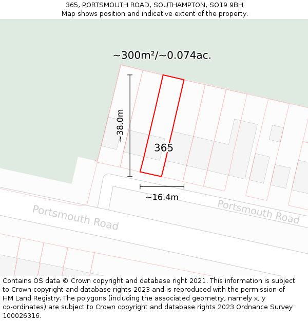 365, PORTSMOUTH ROAD, SOUTHAMPTON, SO19 9BH: Plot and title map