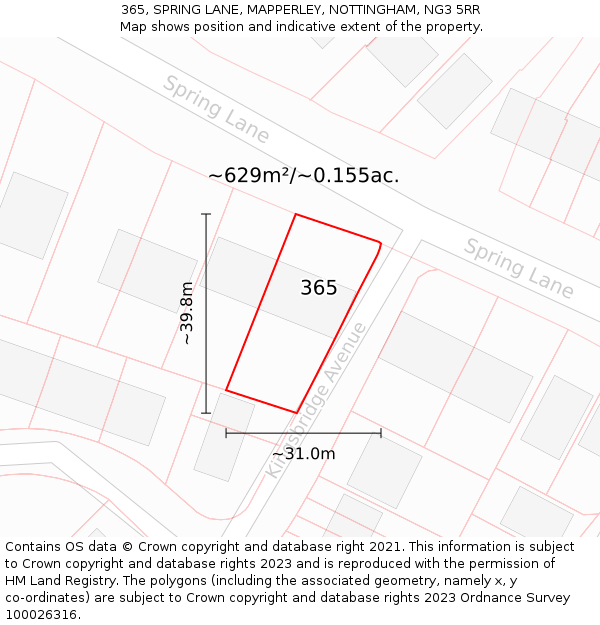 365, SPRING LANE, MAPPERLEY, NOTTINGHAM, NG3 5RR: Plot and title map