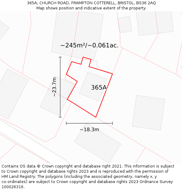 365A, CHURCH ROAD, FRAMPTON COTTERELL, BRISTOL, BS36 2AQ: Plot and title map