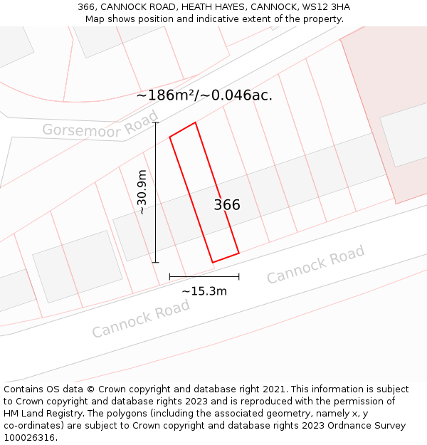 366, CANNOCK ROAD, HEATH HAYES, CANNOCK, WS12 3HA: Plot and title map