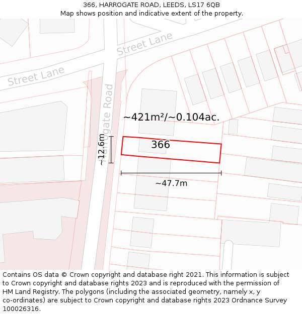 366, HARROGATE ROAD, LEEDS, LS17 6QB: Plot and title map