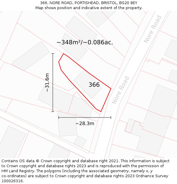 366, NORE ROAD, PORTISHEAD, BRISTOL, BS20 8EY: Plot and title map