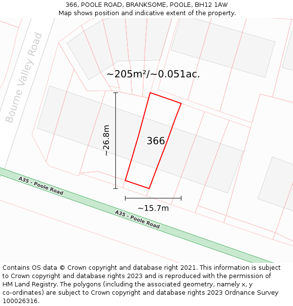 366, POOLE ROAD, BRANKSOME, POOLE, BH12 1AW: Plot and title map