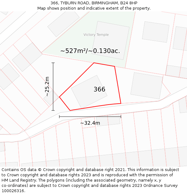 366, TYBURN ROAD, BIRMINGHAM, B24 8HP: Plot and title map