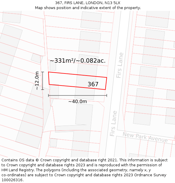 367, FIRS LANE, LONDON, N13 5LX: Plot and title map