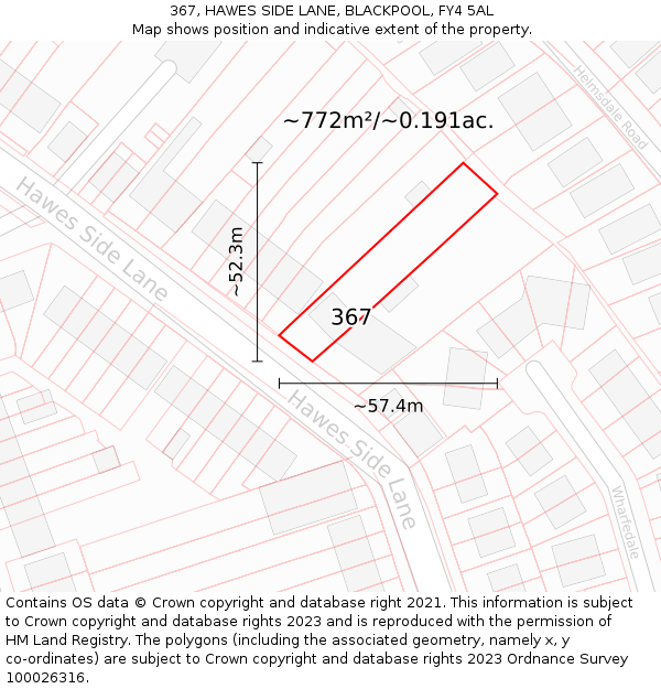367, HAWES SIDE LANE, BLACKPOOL, FY4 5AL: Plot and title map