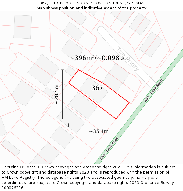 367, LEEK ROAD, ENDON, STOKE-ON-TRENT, ST9 9BA: Plot and title map