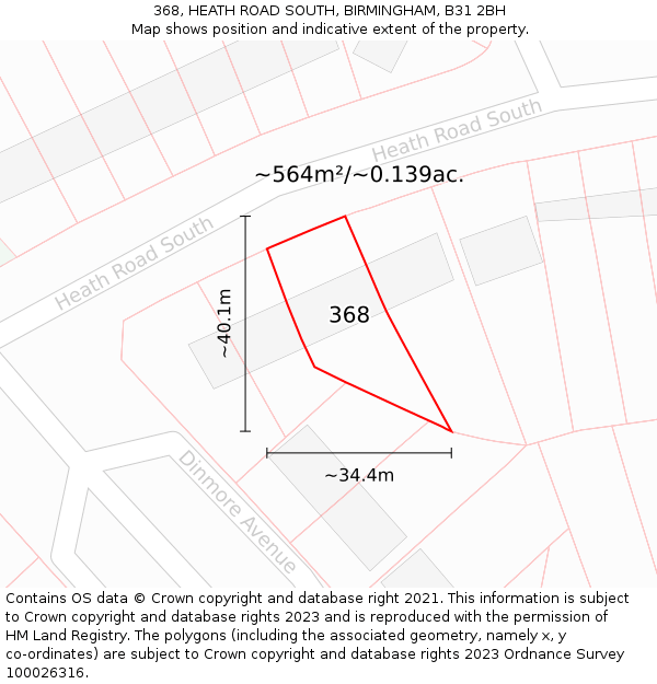 368, HEATH ROAD SOUTH, BIRMINGHAM, B31 2BH: Plot and title map