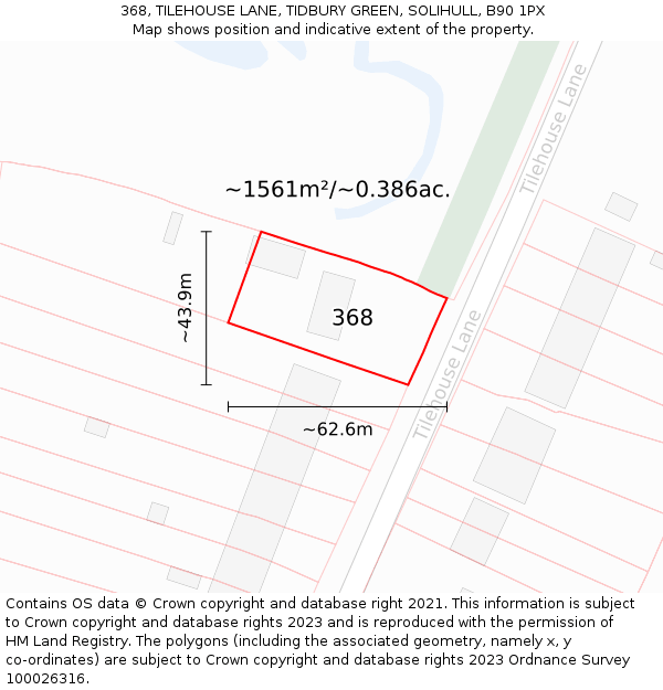 368, TILEHOUSE LANE, TIDBURY GREEN, SOLIHULL, B90 1PX: Plot and title map
