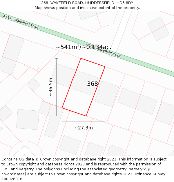 368, WAKEFIELD ROAD, HUDDERSFIELD, HD5 8DY: Plot and title map