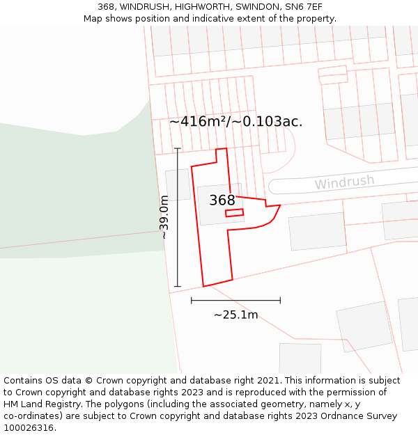 368, WINDRUSH, HIGHWORTH, SWINDON, SN6 7EF: Plot and title map