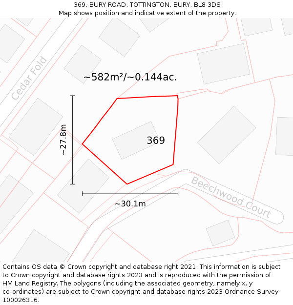 369, BURY ROAD, TOTTINGTON, BURY, BL8 3DS: Plot and title map