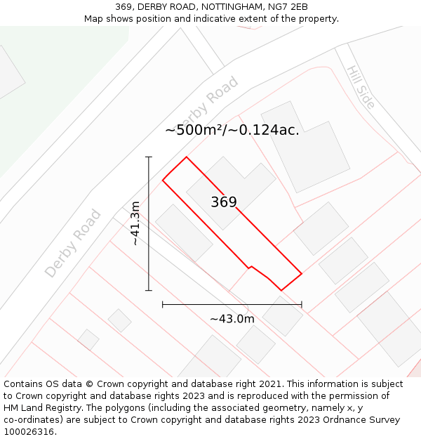 369, DERBY ROAD, NOTTINGHAM, NG7 2EB: Plot and title map