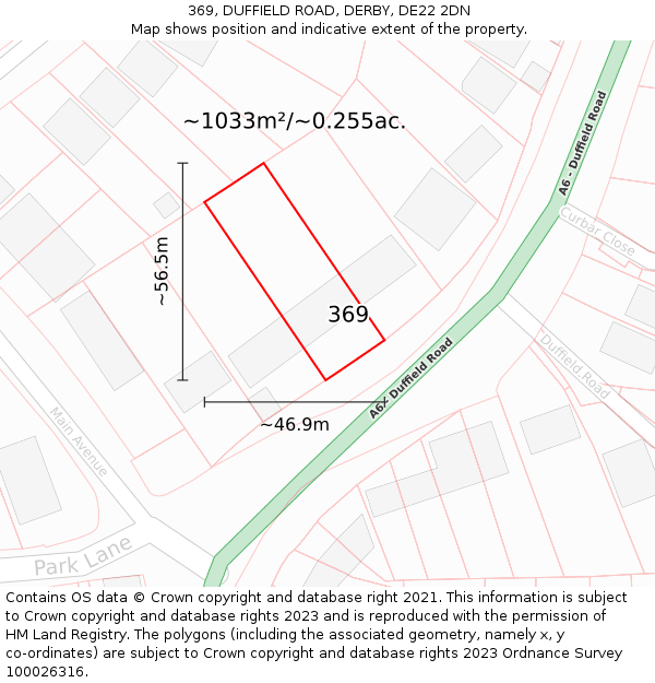 369, DUFFIELD ROAD, DERBY, DE22 2DN: Plot and title map