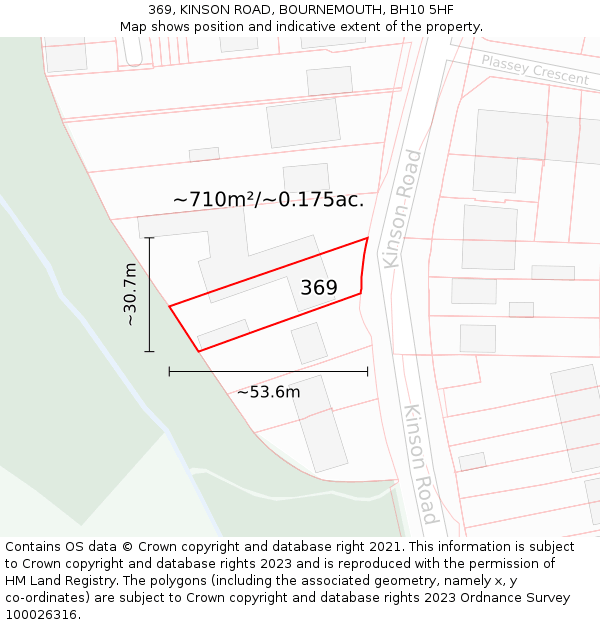 369, KINSON ROAD, BOURNEMOUTH, BH10 5HF: Plot and title map