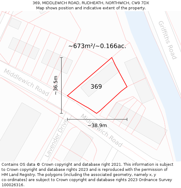 369, MIDDLEWICH ROAD, RUDHEATH, NORTHWICH, CW9 7DX: Plot and title map
