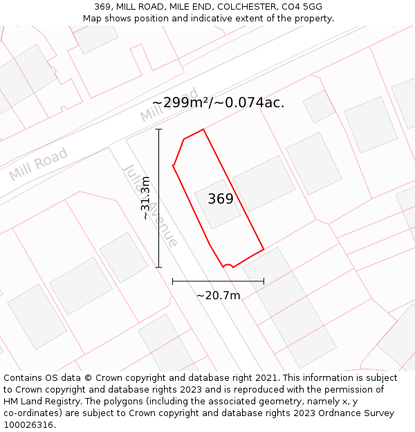369, MILL ROAD, MILE END, COLCHESTER, CO4 5GG: Plot and title map