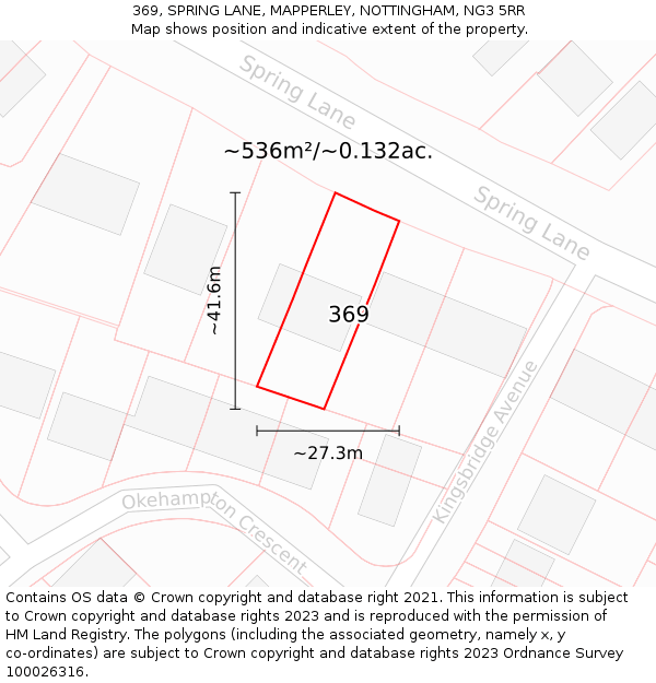 369, SPRING LANE, MAPPERLEY, NOTTINGHAM, NG3 5RR: Plot and title map