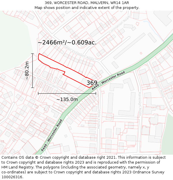 369, WORCESTER ROAD, MALVERN, WR14 1AR: Plot and title map