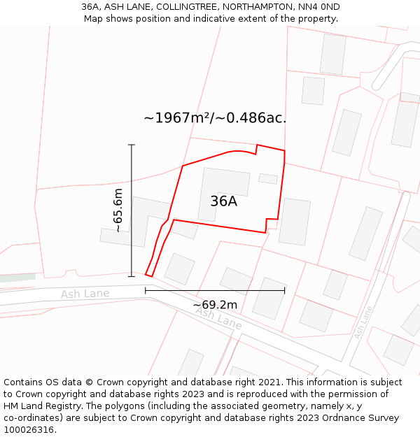 36A, ASH LANE, COLLINGTREE, NORTHAMPTON, NN4 0ND: Plot and title map