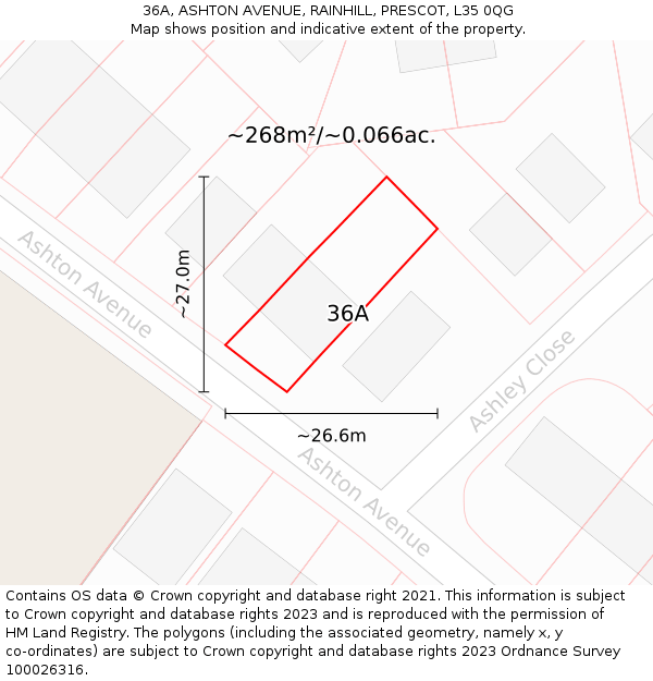 36A, ASHTON AVENUE, RAINHILL, PRESCOT, L35 0QG: Plot and title map