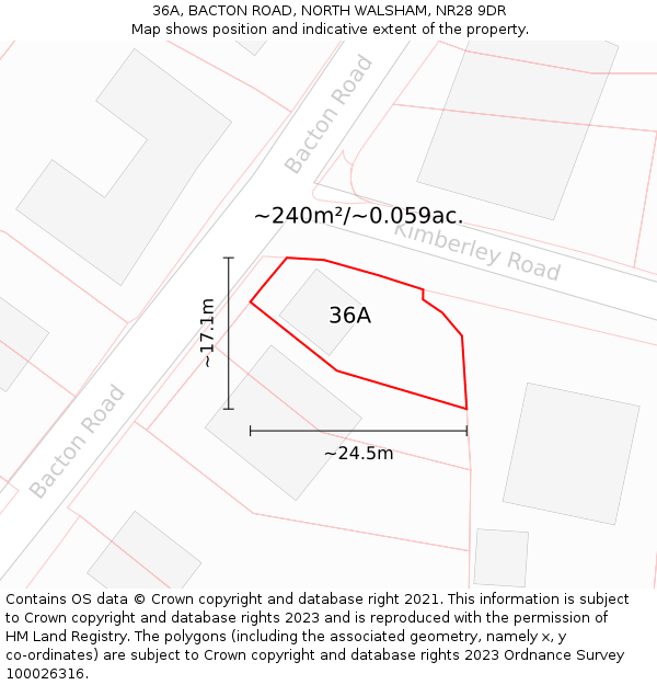 36A, BACTON ROAD, NORTH WALSHAM, NR28 9DR: Plot and title map