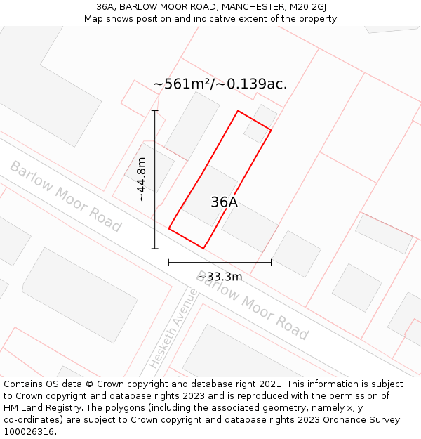 36A, BARLOW MOOR ROAD, MANCHESTER, M20 2GJ: Plot and title map