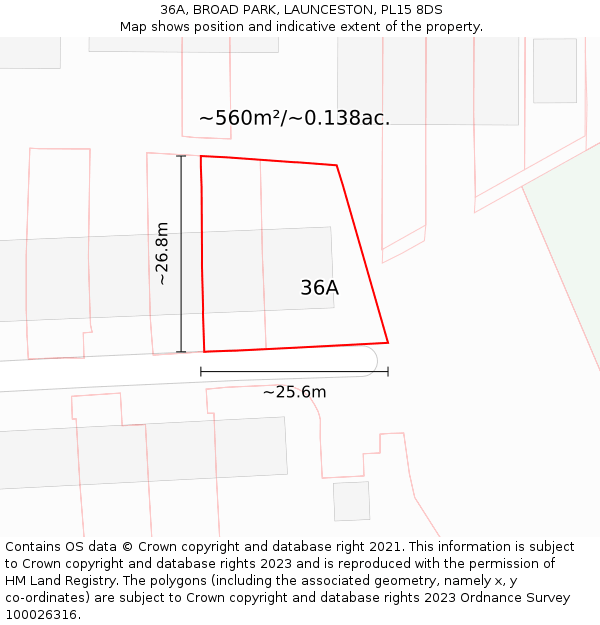 36A, BROAD PARK, LAUNCESTON, PL15 8DS: Plot and title map
