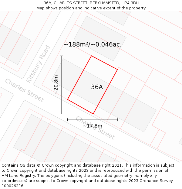 36A, CHARLES STREET, BERKHAMSTED, HP4 3DH: Plot and title map
