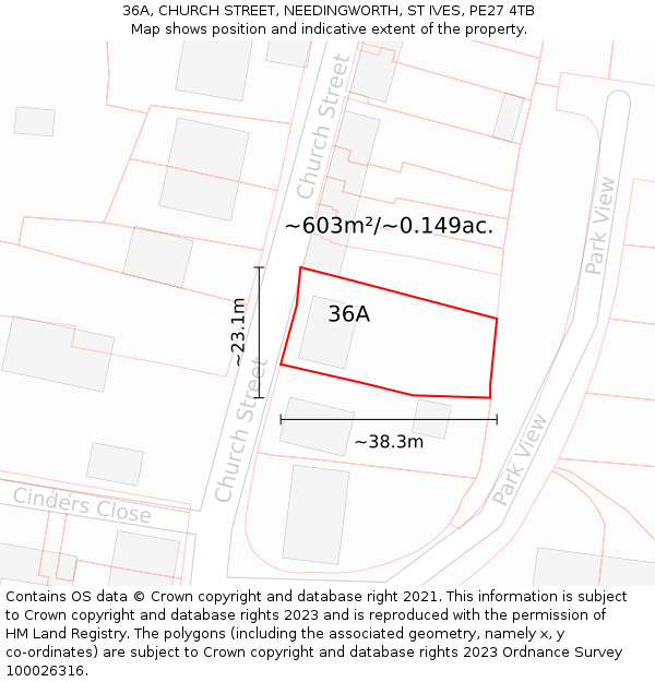 36A, CHURCH STREET, NEEDINGWORTH, ST IVES, PE27 4TB: Plot and title map