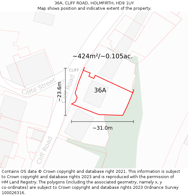 36A, CLIFF ROAD, HOLMFIRTH, HD9 1UY: Plot and title map
