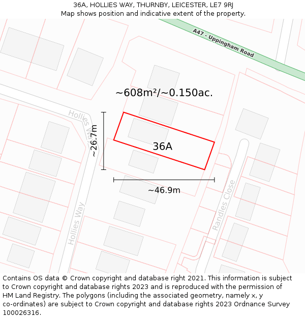 36A, HOLLIES WAY, THURNBY, LEICESTER, LE7 9RJ: Plot and title map